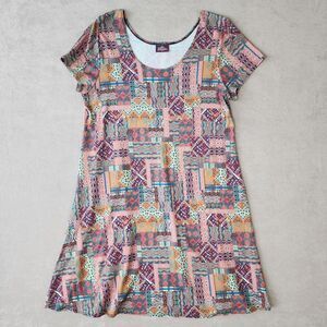 Salaam Dress Short Sleeve Scoop Neck Medium Made in USA ART TO WEAR MULTICOLOR